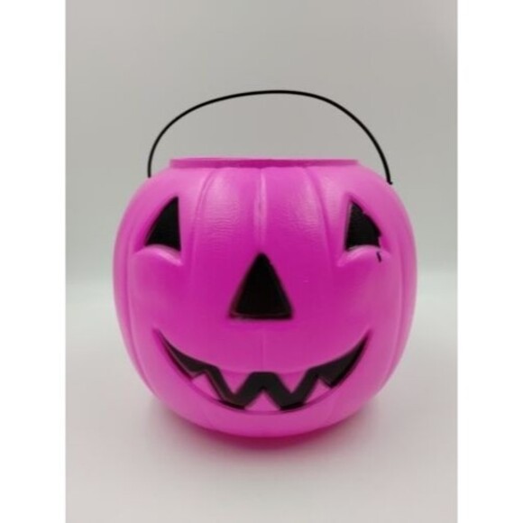 General Foam Pink Blow Mold Pumpkin Jack-O-Lantern Candy Treat Bucket Pa… - Picture 1 of 9